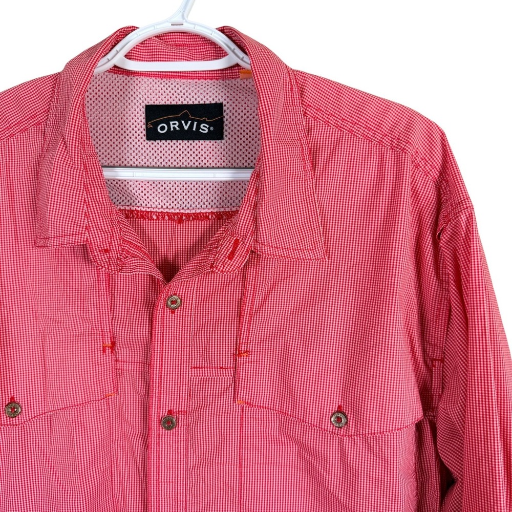 Orvis Fishing Shirt Mens XL Red Gingham Long Sleeve Mesh Back Vented Utility